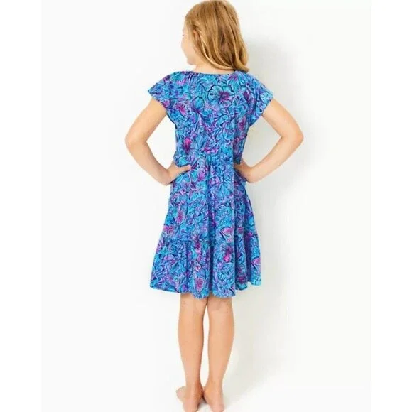 Lilly Pulitzer Girls Mini Kawai Dress Breakwater Blue Cotton S 4-5 YRS 281165
